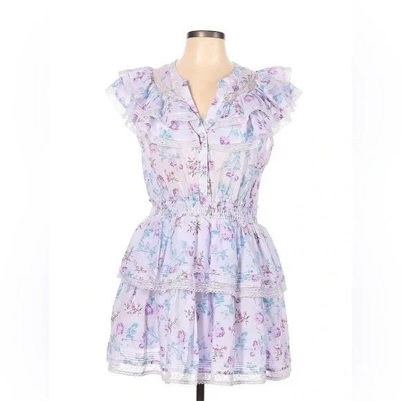 Love Shack Fancy x Target Lou in Purple Floral Double Ruffle Tiered Dress Medium - Picture 1 of 9